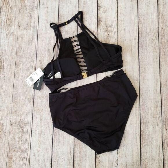 Kenneth Cole High Neck Cutout Bikini Top and Bottom Set Women's Size Small Black - Picture 7 of 12